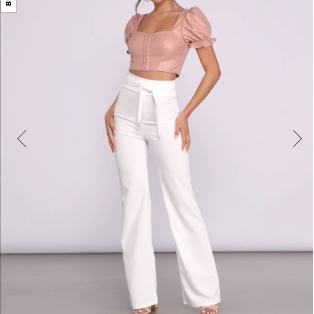 White Flare tie waist pants